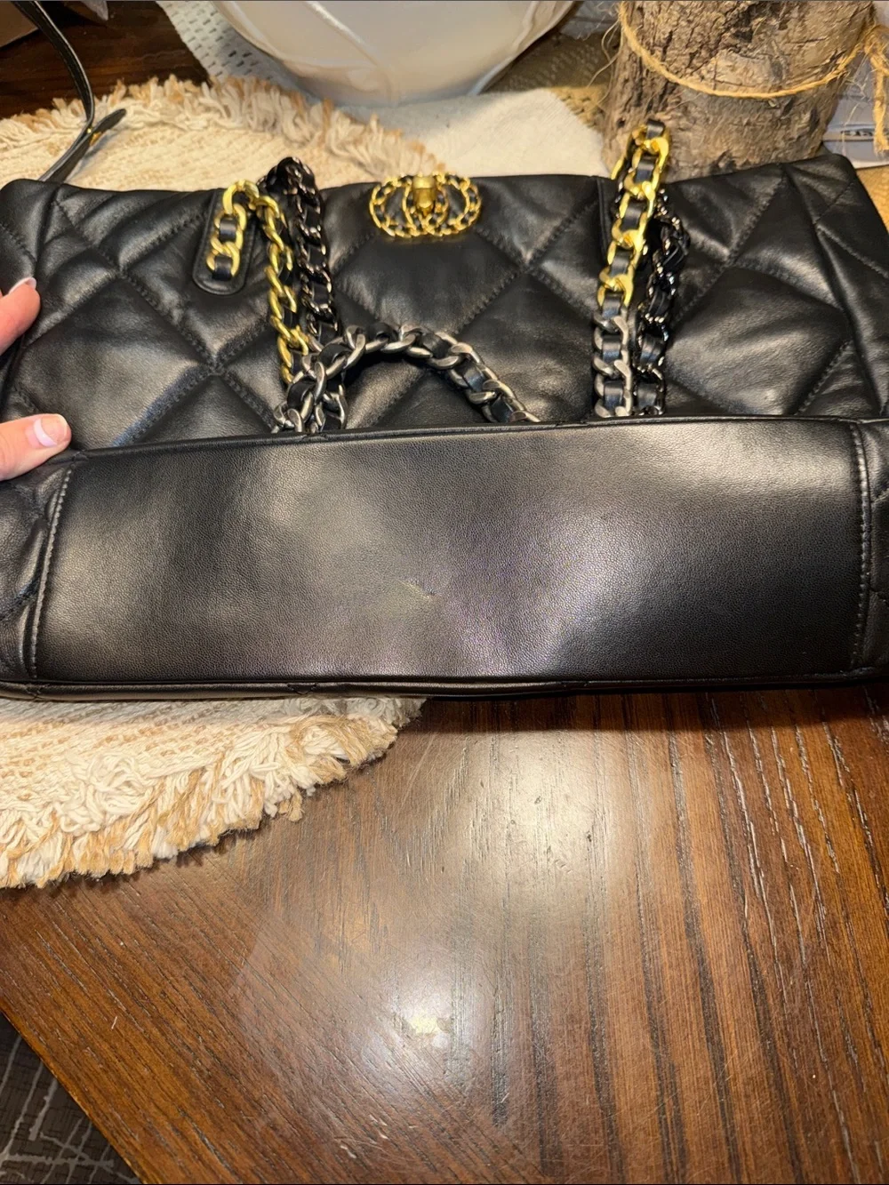 Classic Black Quilted Tote with Dual Chain Handles